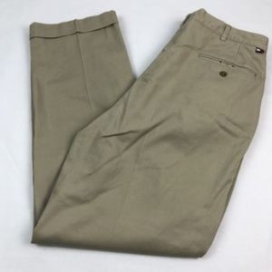 Tommy Hilfiger Pleated Dress Pants Khaki Cuff Hems